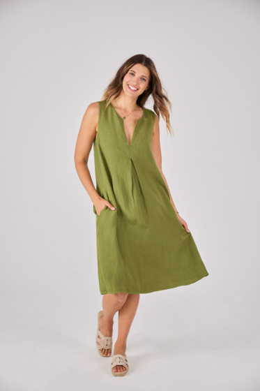 Lieblingsstück Ärmelloses Leinenkleid mit Falte Sonderangebot der Fabrik