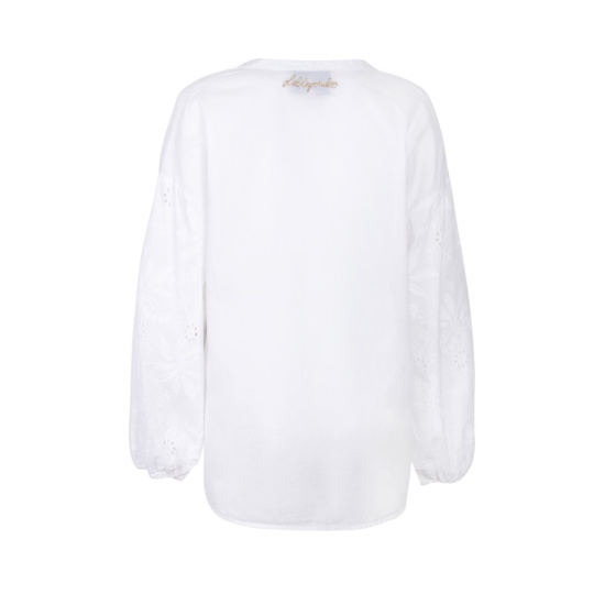 Lieblingsstück Weiße Stehkragenbluse mit Ärmelstickerei Discount Store für neue Produkte