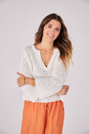 Lieblingsstück Lochstrick Pullover mit V-Ausschnitt Speichern exportieren
