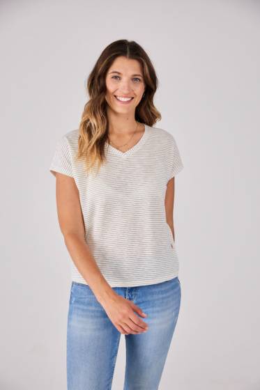 Lieblingsstück Gestreiftes T-Shirt mit V-Ausschnitt Günstiger Verkauf
