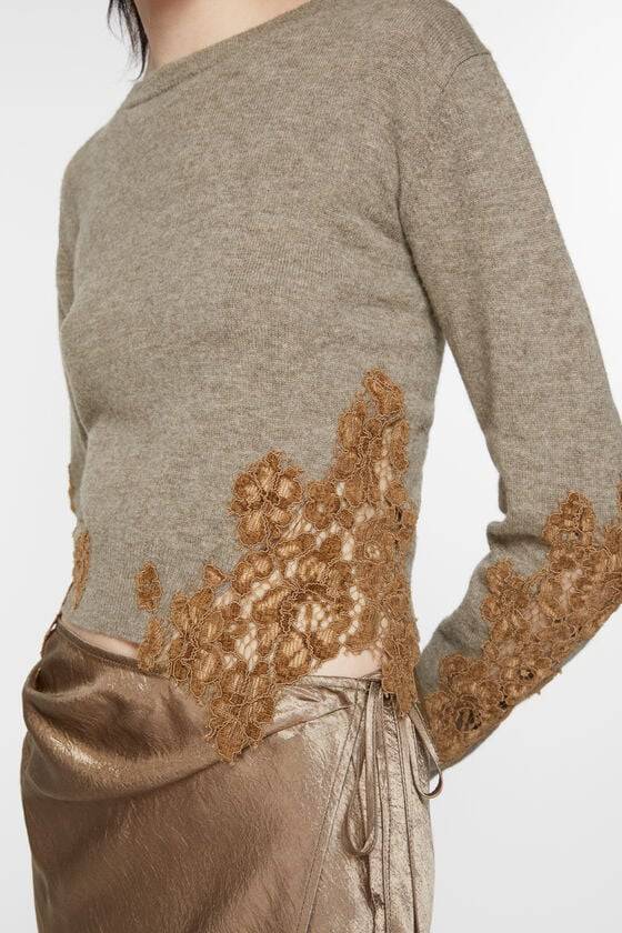 Acne Studios Wollpullover mit Spitzenbesatz Rabatt