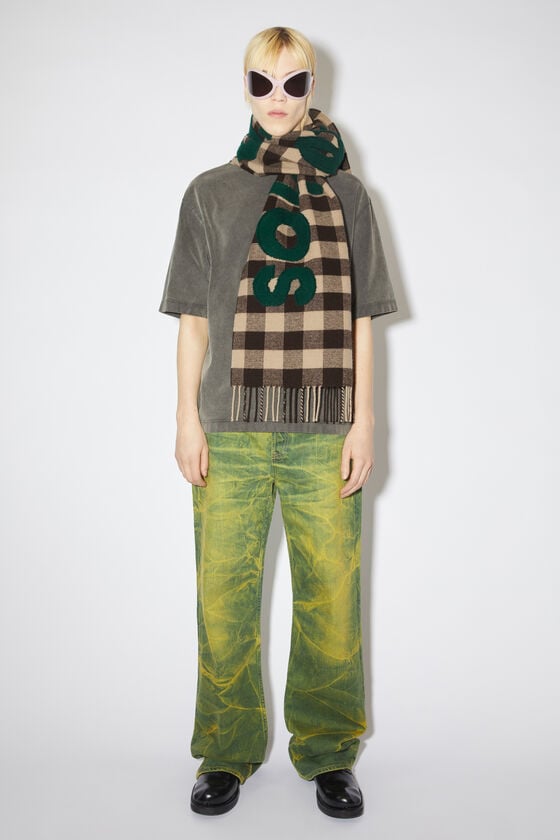 Acne Studios Karierter Logo-Schal Fabrikverkauf