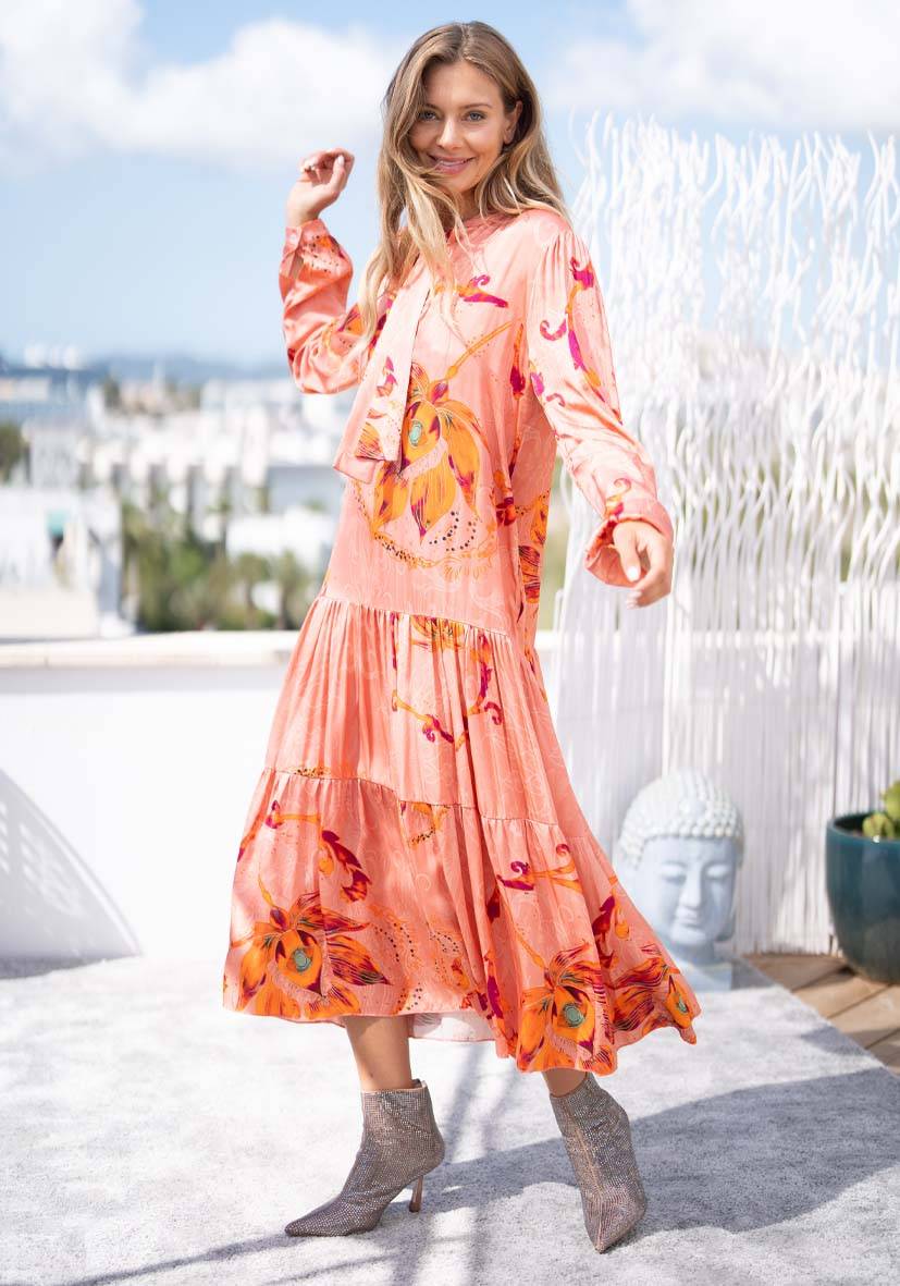Miss Goodlife Dress Orange Flowers Black Friday Preise