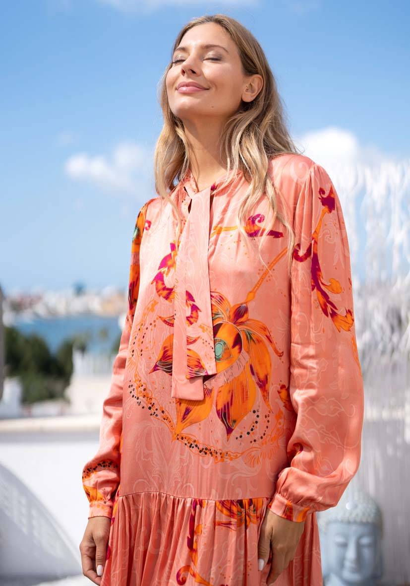Miss Goodlife Dress Orange Flowers Black Friday Preise