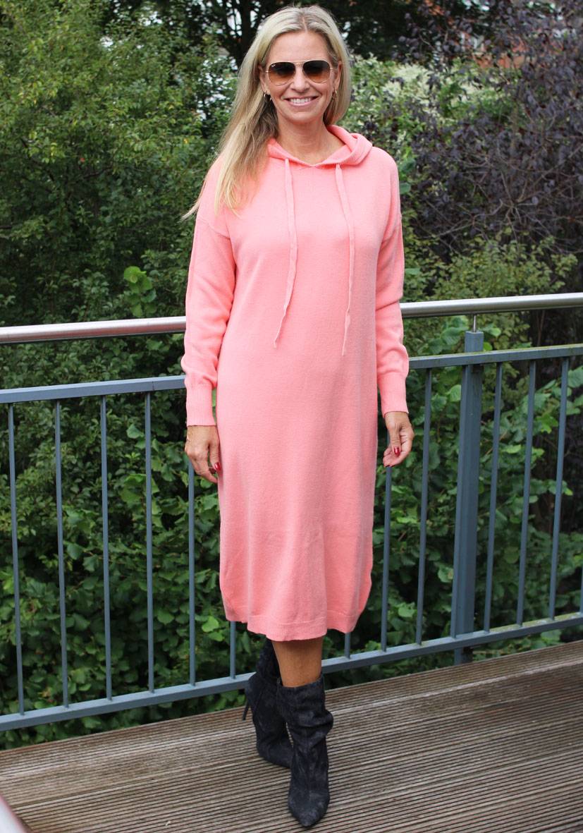 Miss Goodlife Dress Knitted Hoodie long – peach Hotsell