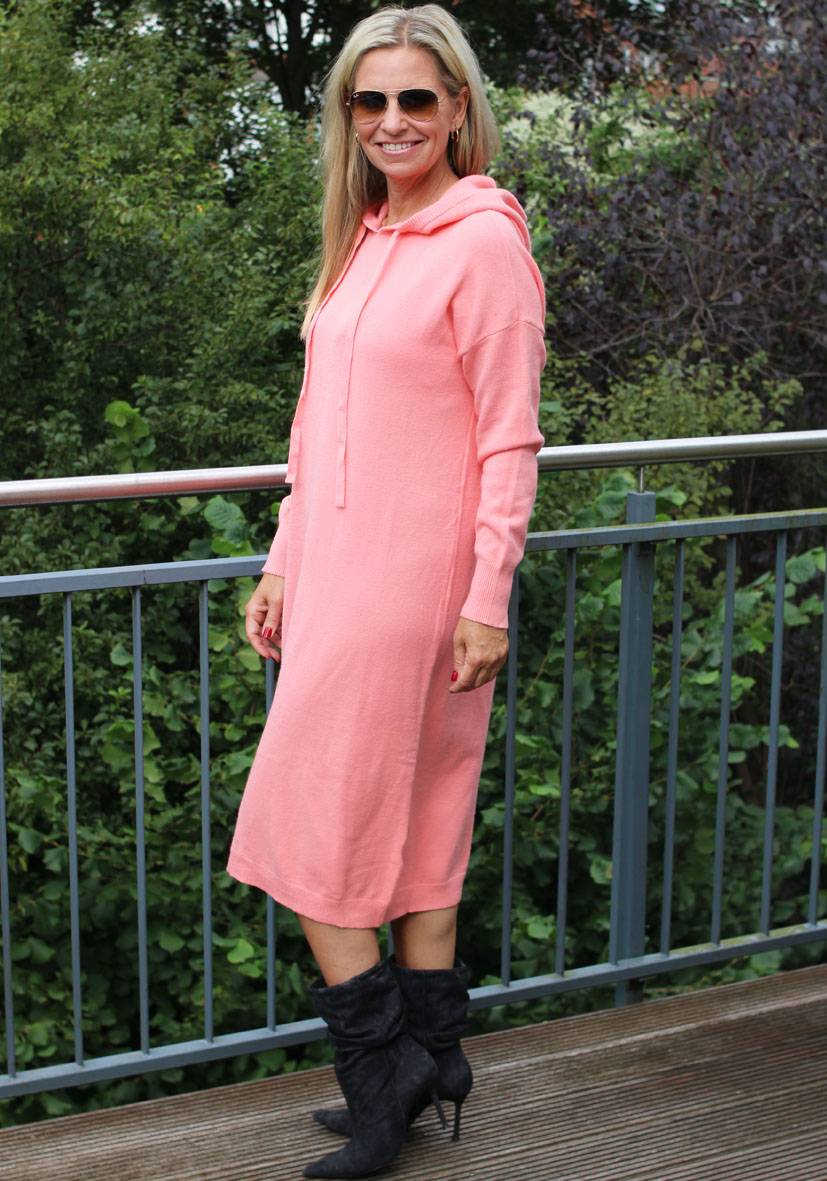 Miss Goodlife Dress Knitted Hoodie long – peach Hotsell