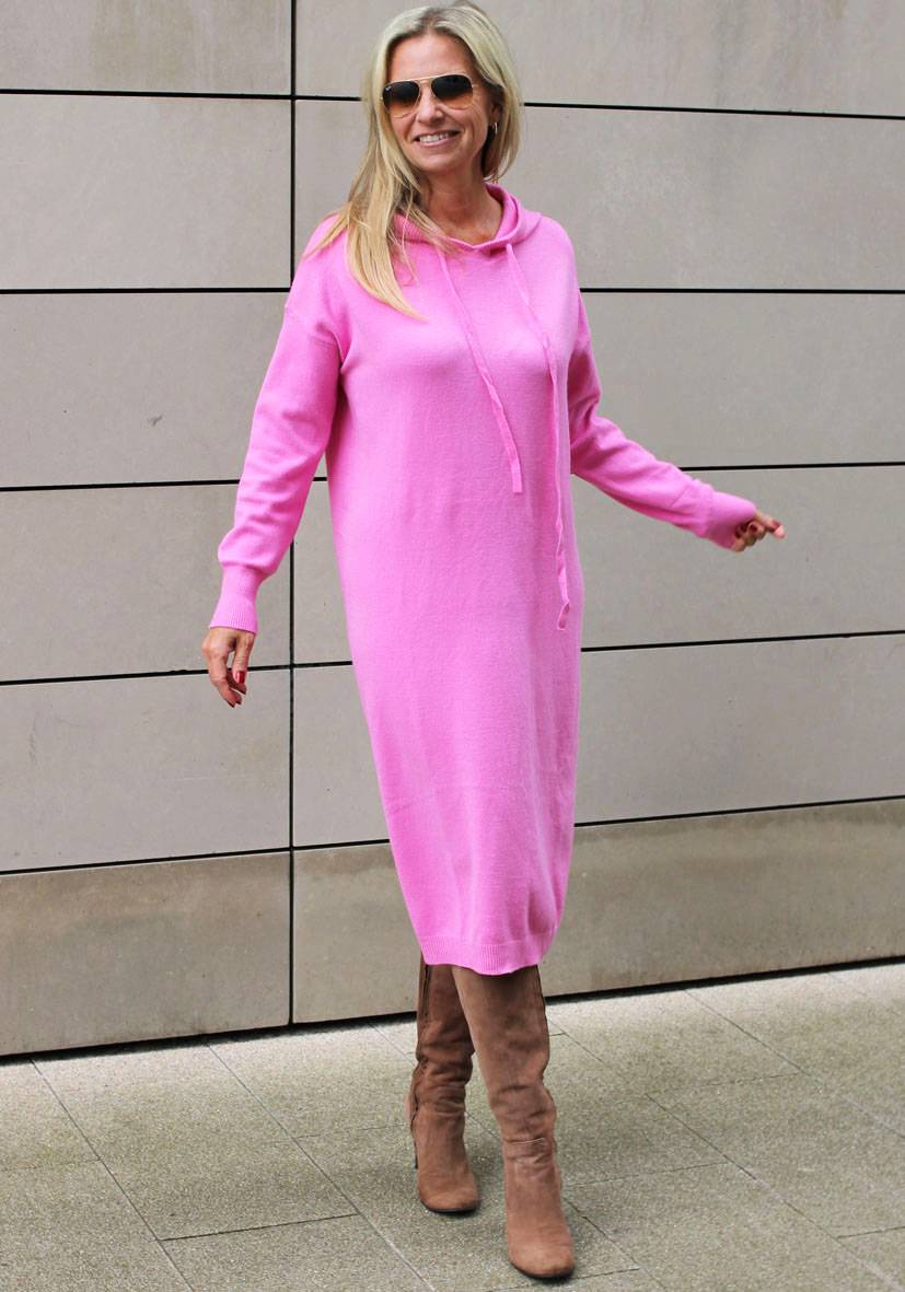 Miss Goodlife Dress Knitted Hoodie long – pink im Angebot