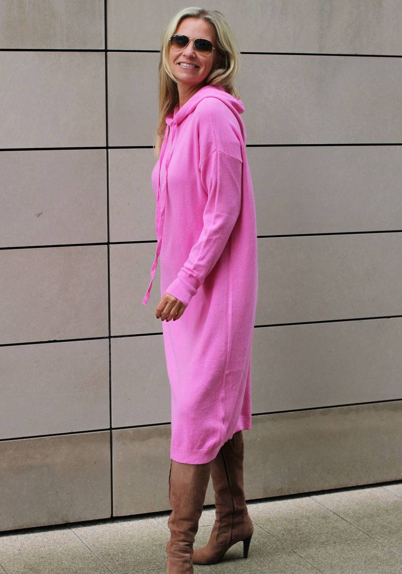 Miss Goodlife Dress Knitted Hoodie long – pink im Angebot