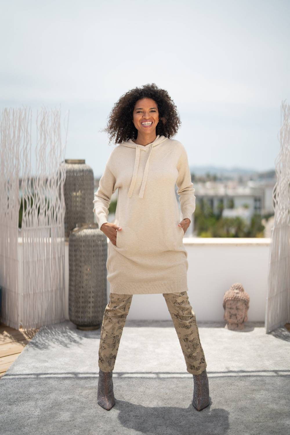 Miss Goodlife Dress Knitted Hoodie Pockets – creme Günstiger Verkauf