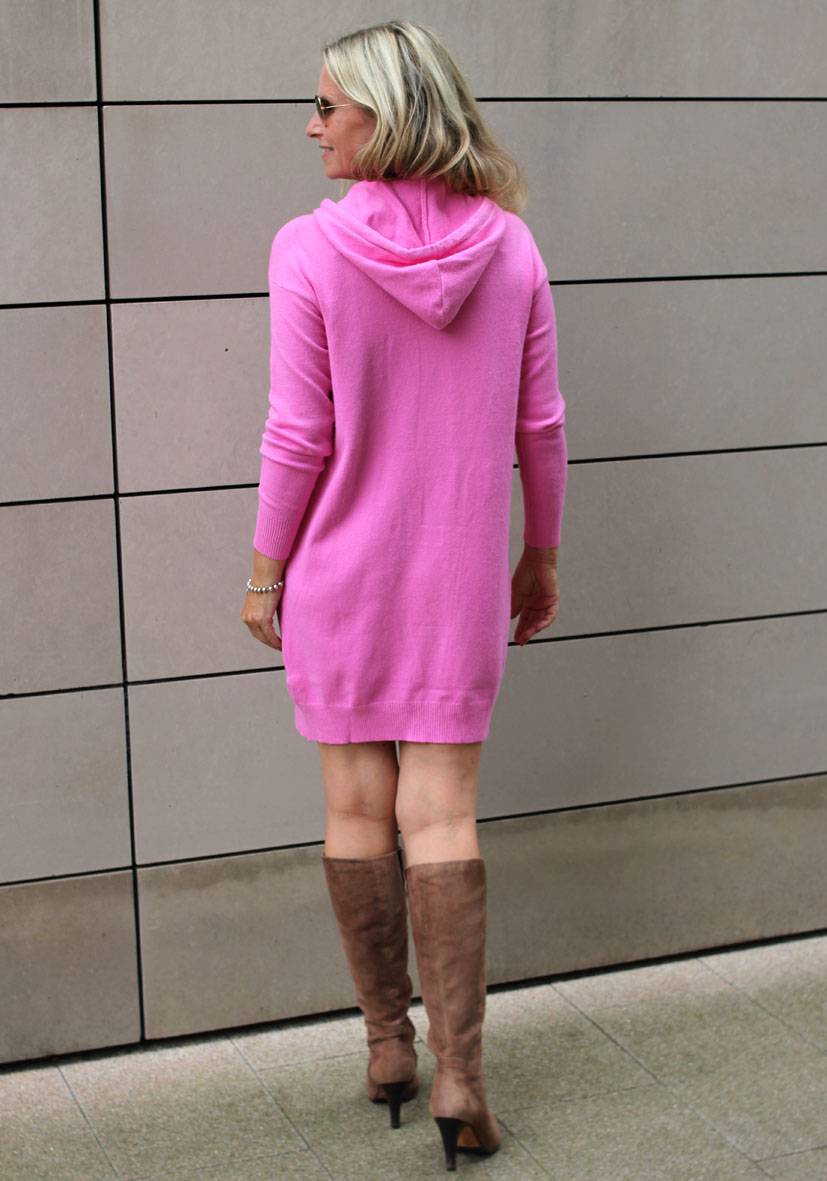 Miss Goodlife Dress Knitted Hoodie Pockets – pink Kostenloser Versand