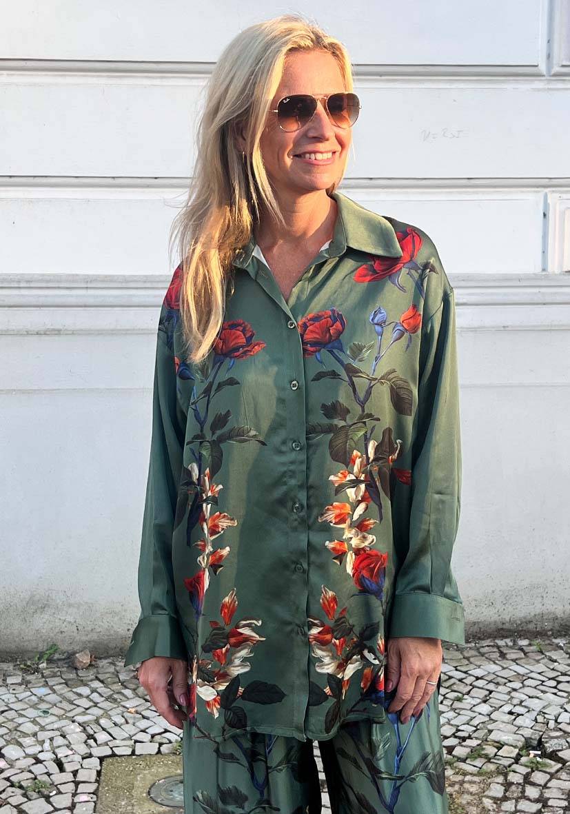 Miss Goodlife Blouse Roses green Zeitlich begrenztes Angebot