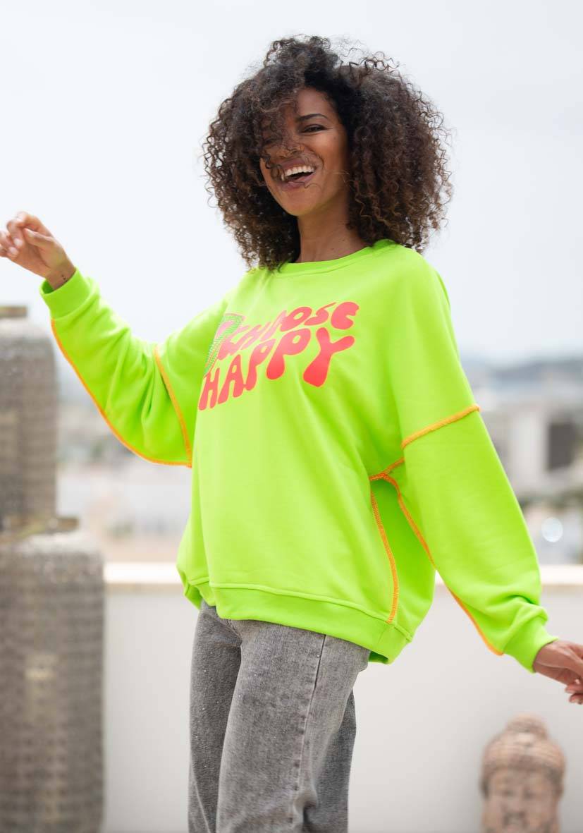 Miss Goodlife Roundneck Choose Happy Strass – neongreen Letzte 2 Tage