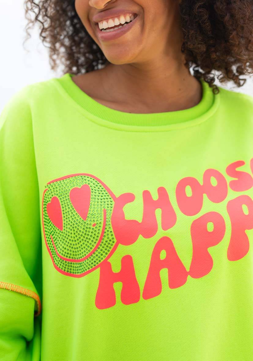 Miss Goodlife Roundneck Choose Happy Strass – neongreen Letzte 2 Tage