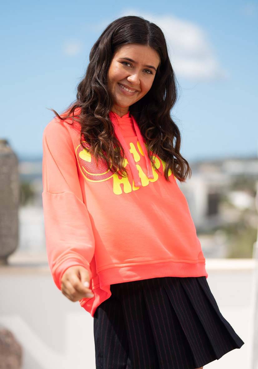 Miss Goodlife Hoodie Choose Happy Strass – neonpink Bis zu 50% Rabatt