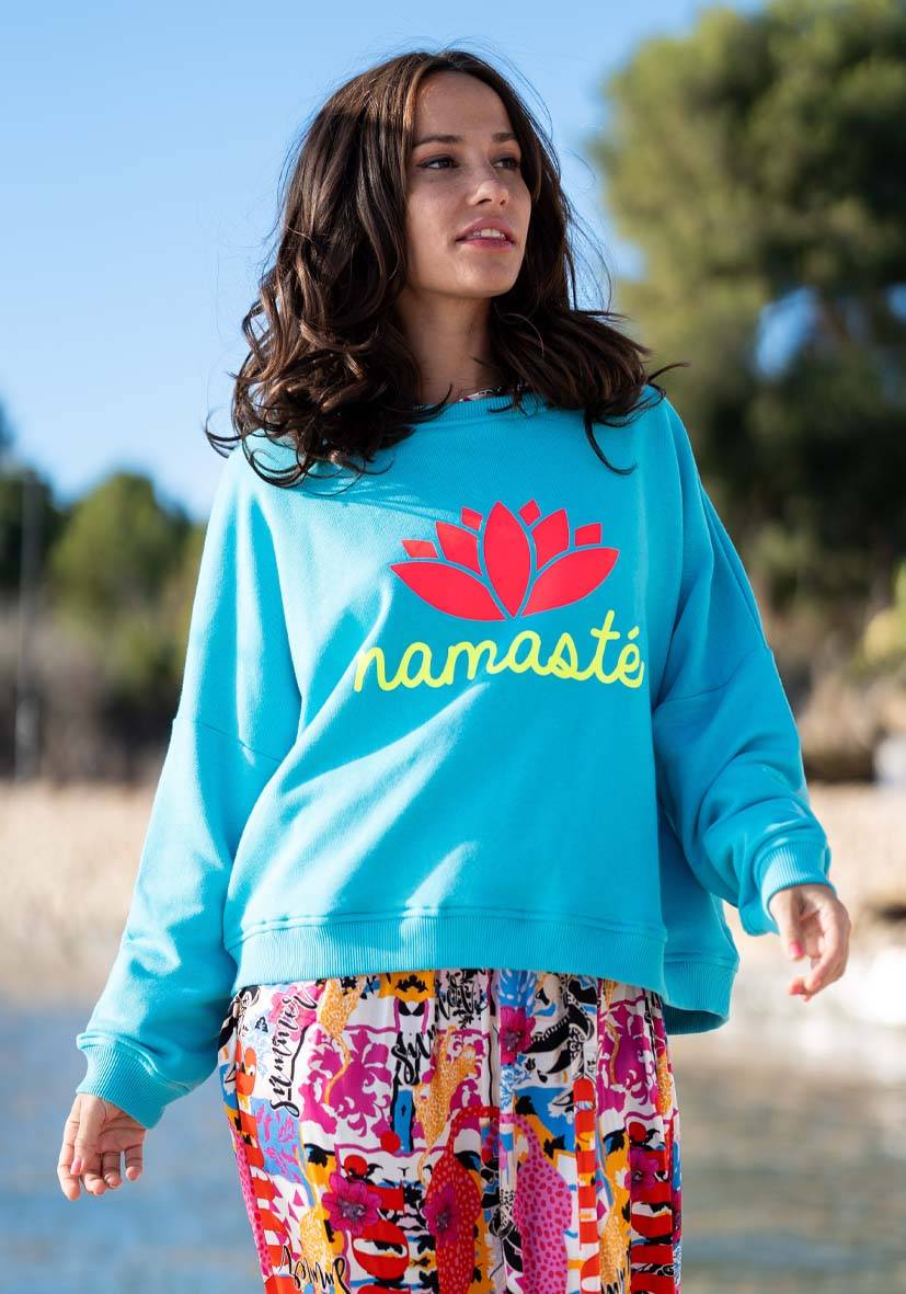 Miss Goodlife Roundneck Double Namasté – turquoise Super Rabatt