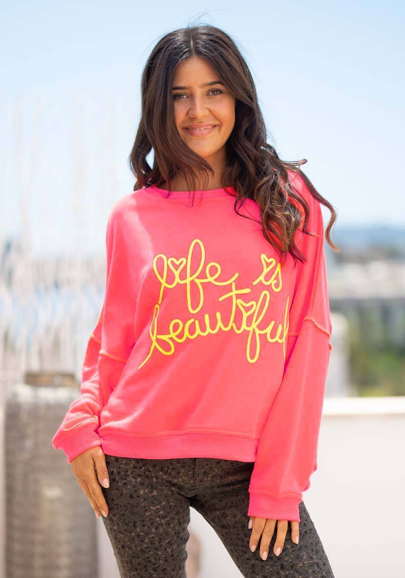 Miss Goodlife Roundneck Life is beautiful – neonpink Angebote