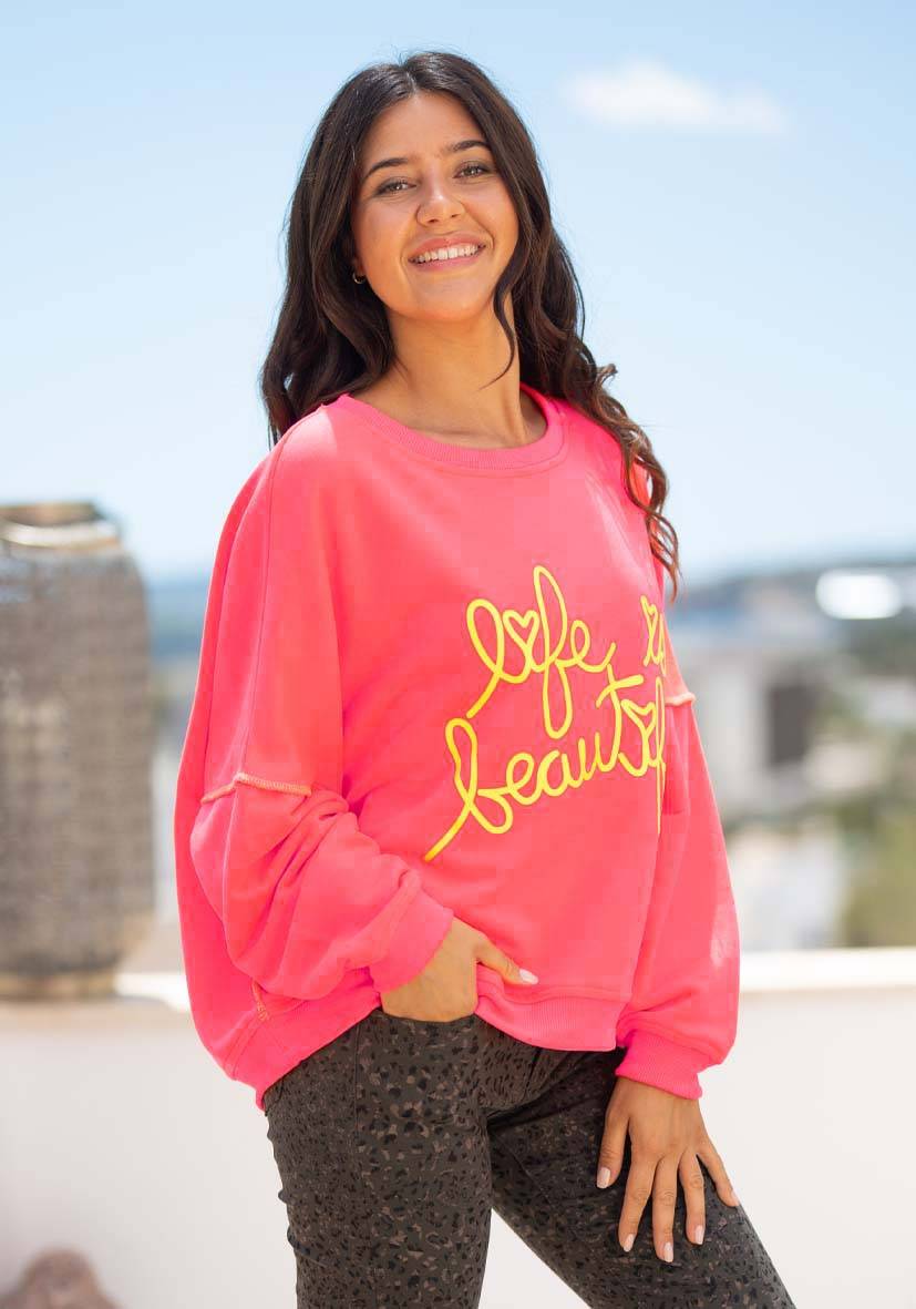 Miss Goodlife Roundneck Life is beautiful – neonpink Angebote