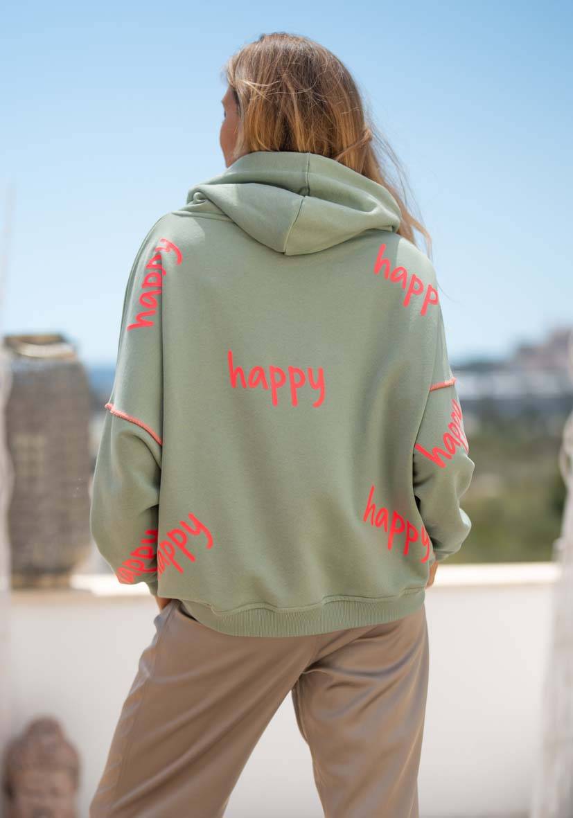 Miss Goodlife Hoodie Happy Heartface Strass – almond Osterangebot