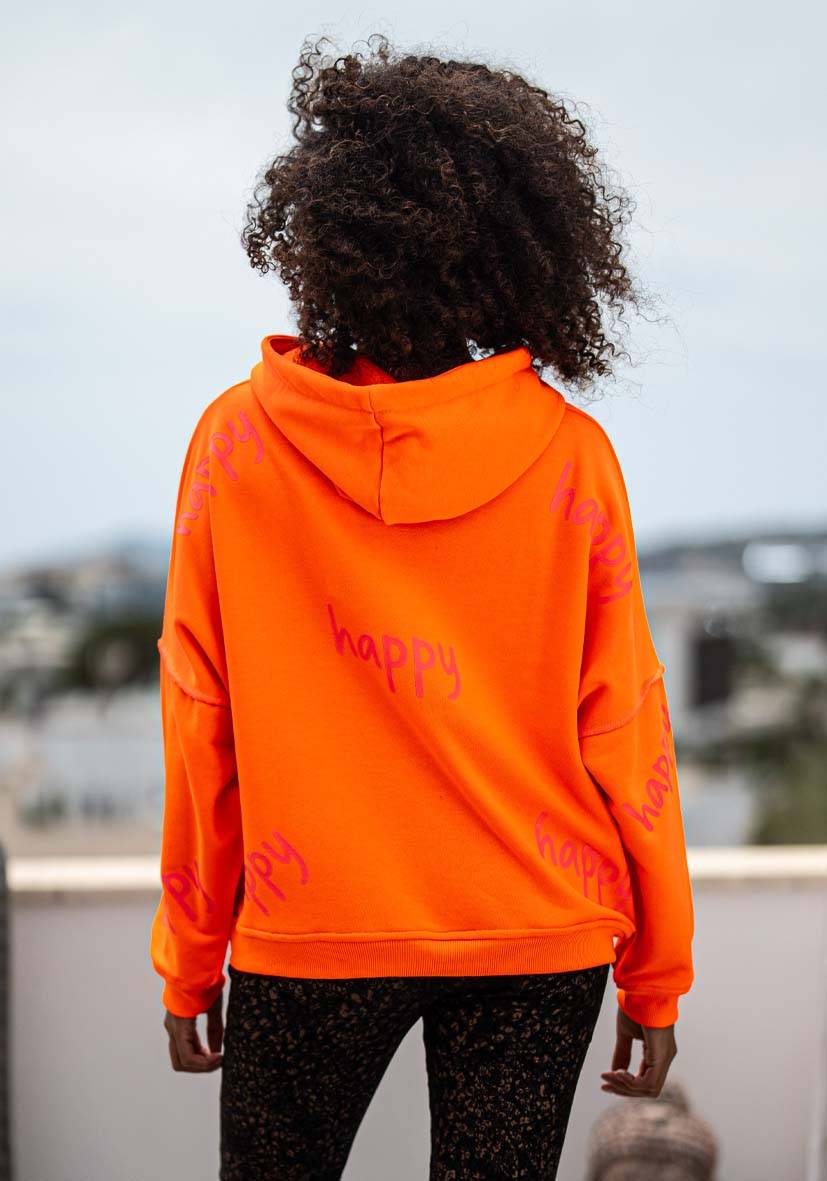 Miss Goodlife Hoodie Happy Heartface Strass – neonorange Muttertagsangebot