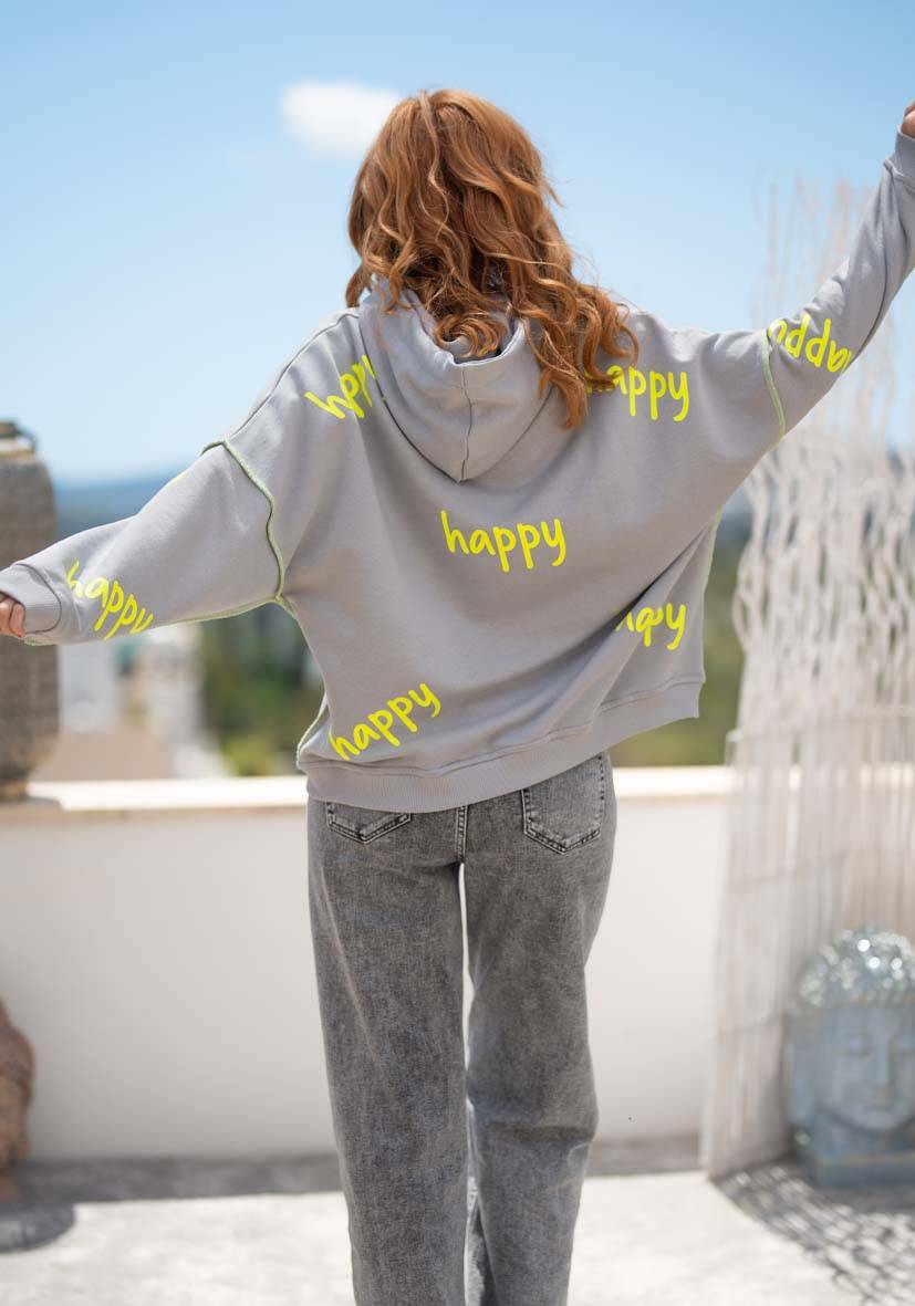 Miss Goodlife Hoodie Happy Heartface Strass – grey Vatertagsangebot