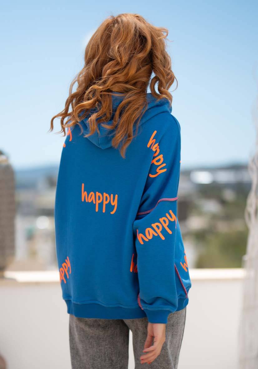 Miss Goodlife Hoodie Happy Heartface Strass – blue Valentinstagsangebot
