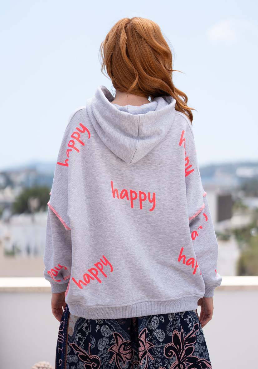 Miss Goodlife Hoodie Happy Heartface Strass – grey Jubiläumsangebot