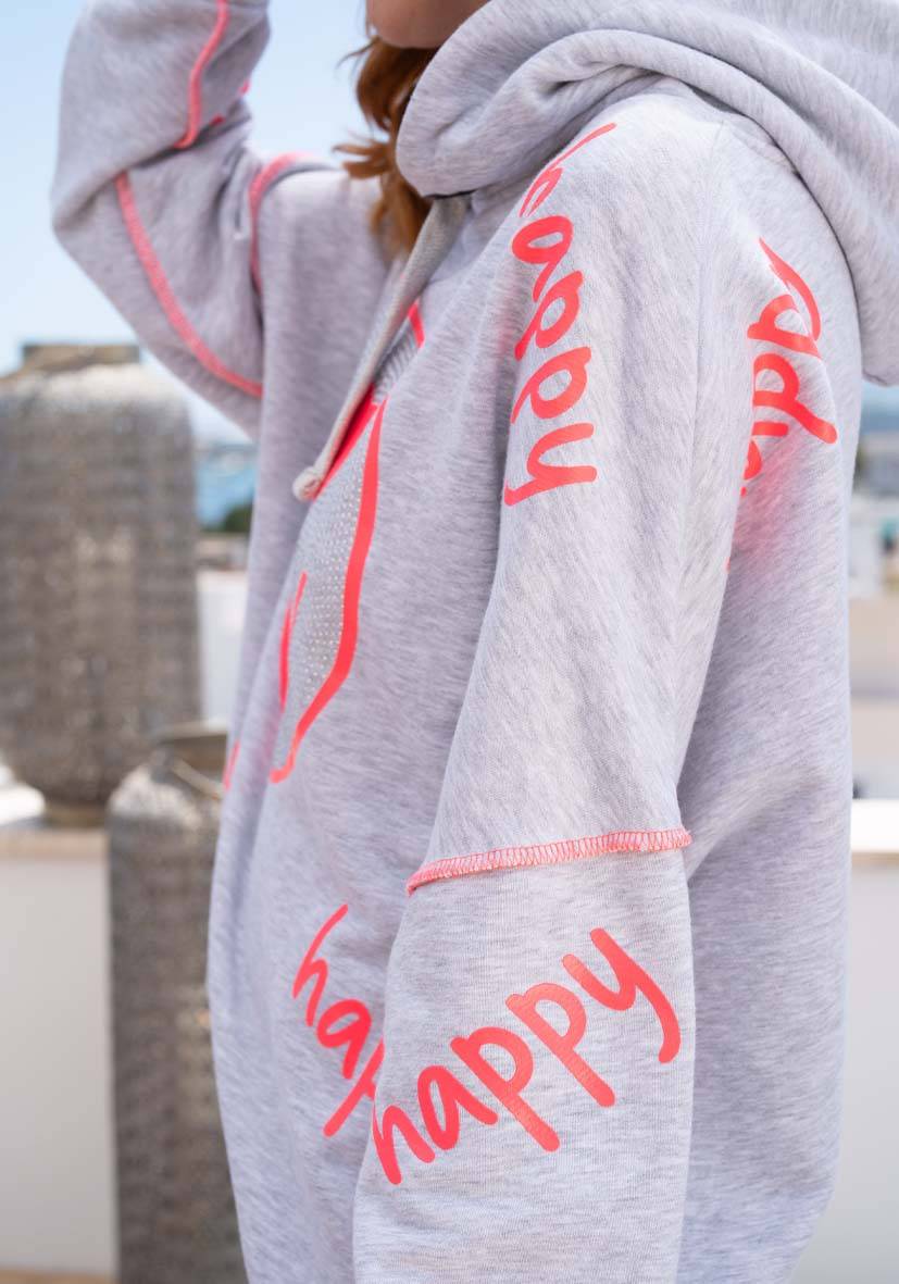 Miss Goodlife Hoodie Happy Heartface Strass – grey Jubiläumsangebot