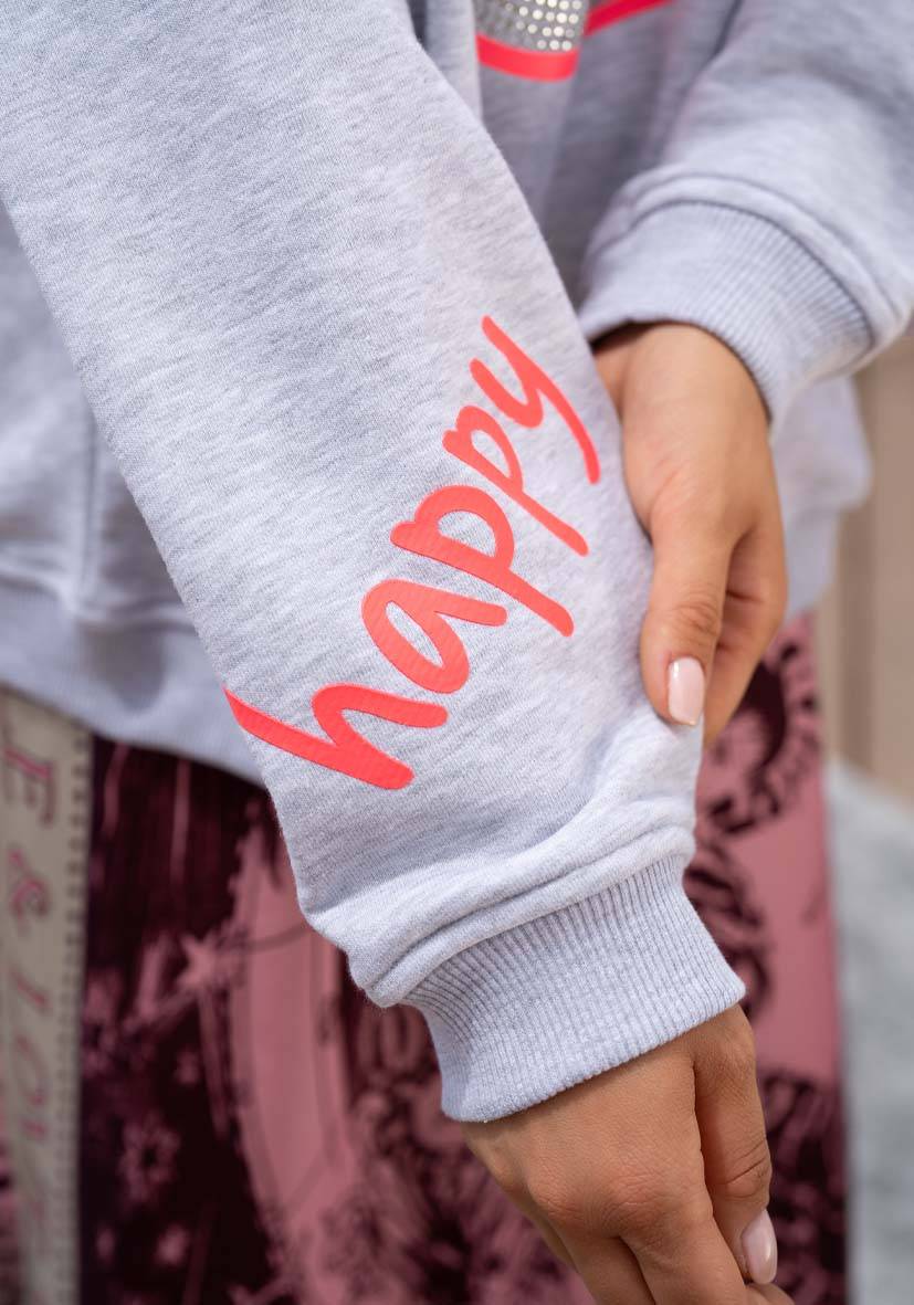Miss Goodlife Roundneck Happy Heartface Strass – lightgrey Neueste Mode