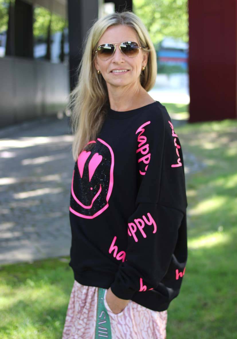 Miss Goodlife Roundneck Happy Heartface Strass – black Zeitlich begrenztes Angebot