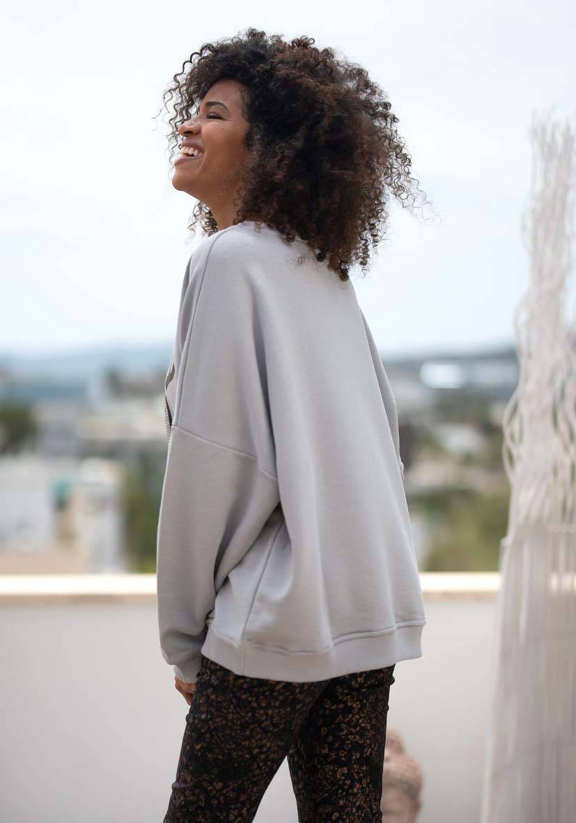 Miss Goodlife Roundneck Be happy Heartface Strass – grey Exklusive Angebote