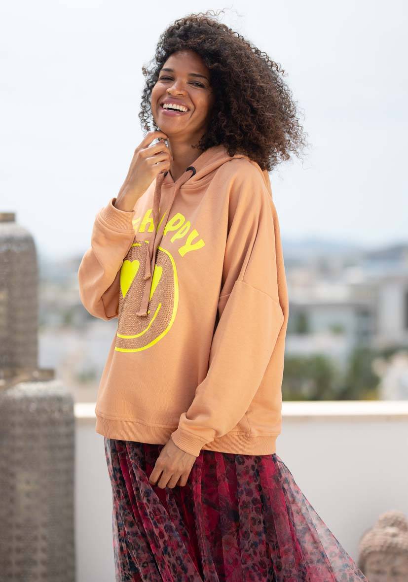 Miss Goodlife Hoodie Be Happy Heartface Strass – puder Große Rabatte