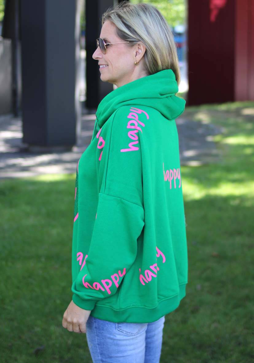 Miss Goodlife Hoodie Happy Heartface Strass – green Saisonale Angebote