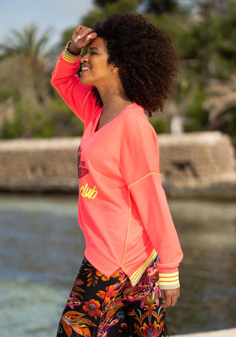 Miss Goodlife V-Neck Good Energy Namasté Strass – neonpink Begrenzte Freigabe