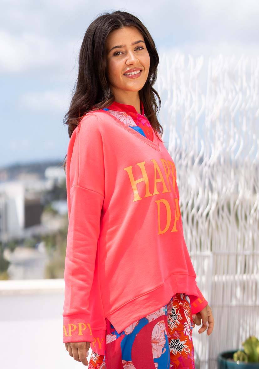 Miss Goodlife V-Neck Happy Day – neonpink Zeitbegrenzte Promotion