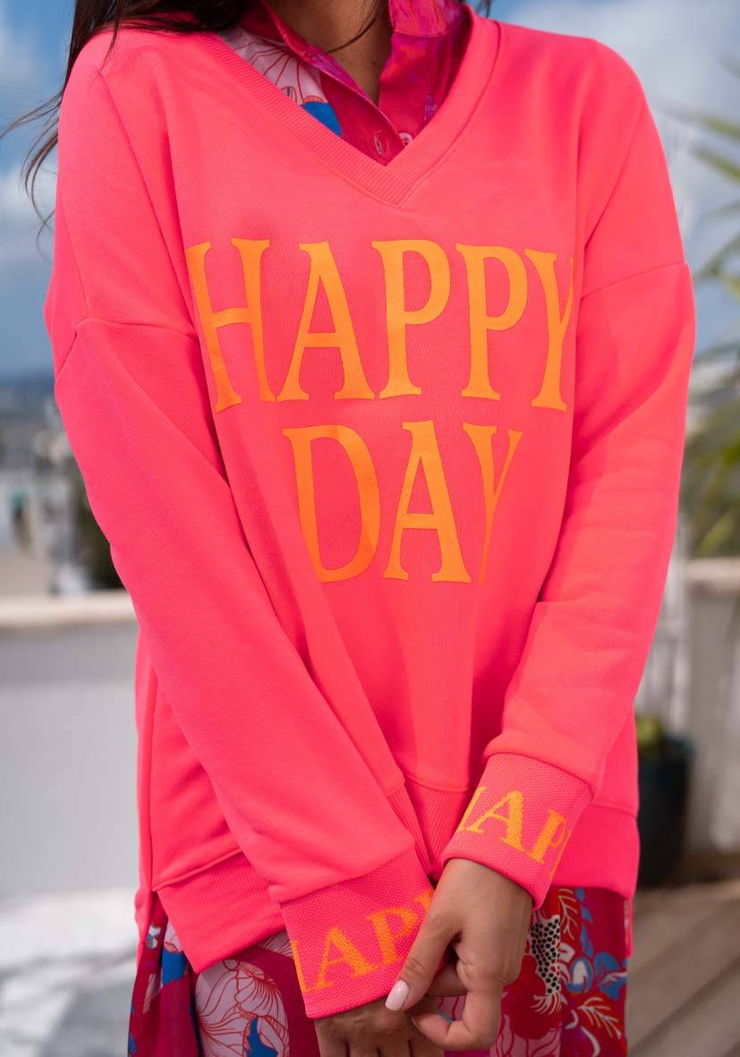 Miss Goodlife V-Neck Happy Day – neonpink Zeitbegrenzte Promotion