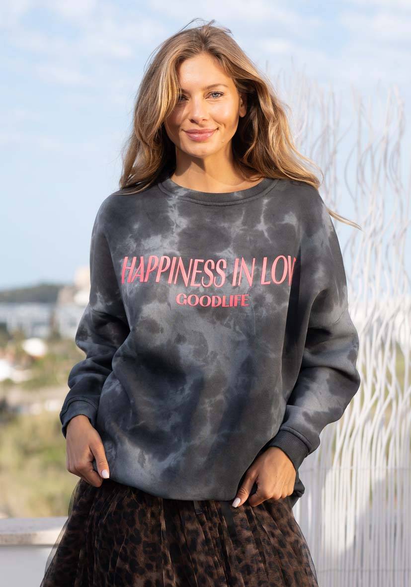Miss Goodlife Roundneck Roundneck Happiness Love – Batik anthracite Bis zu 60% Rabatt