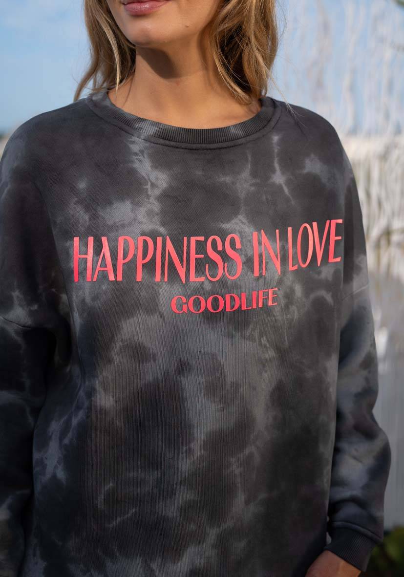 Miss Goodlife Roundneck Roundneck Happiness Love – Batik anthracite Bis zu 60% Rabatt