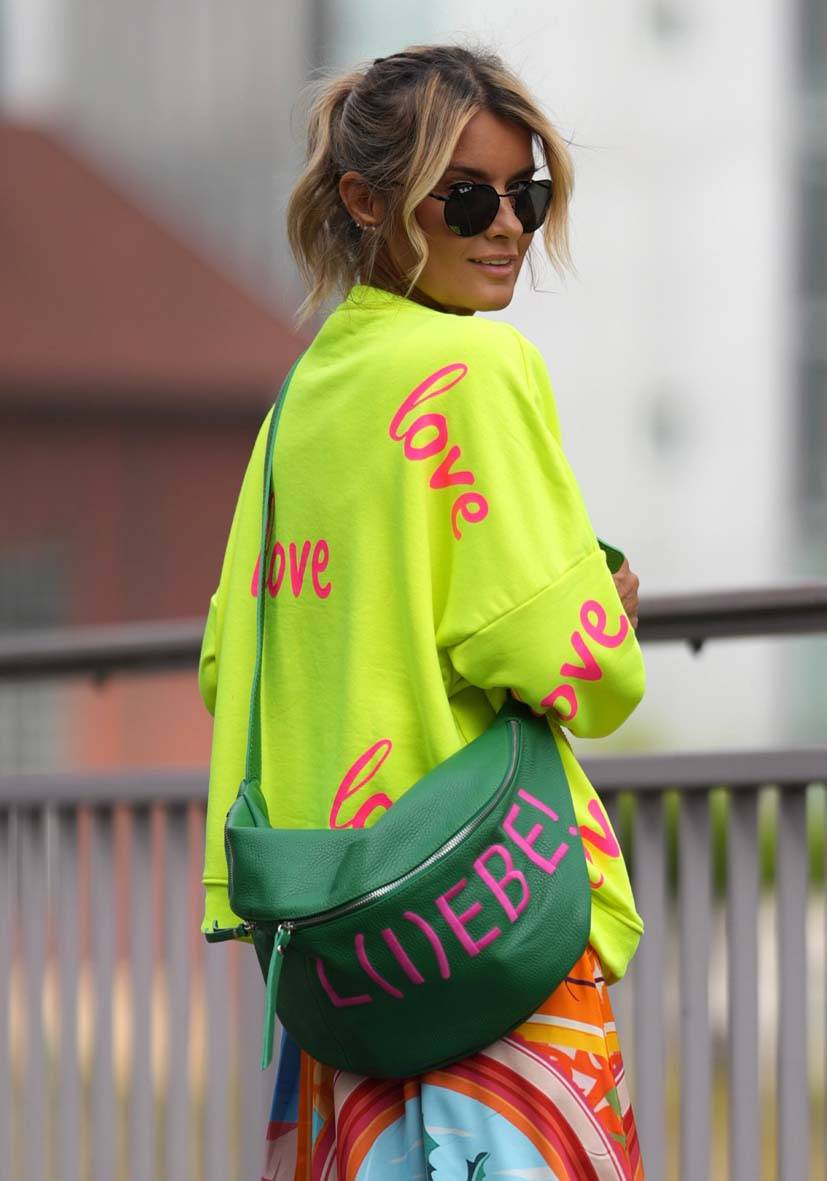 Miss Goodlife Roundneck Love Heartface Strass – neonyellow Verkauf