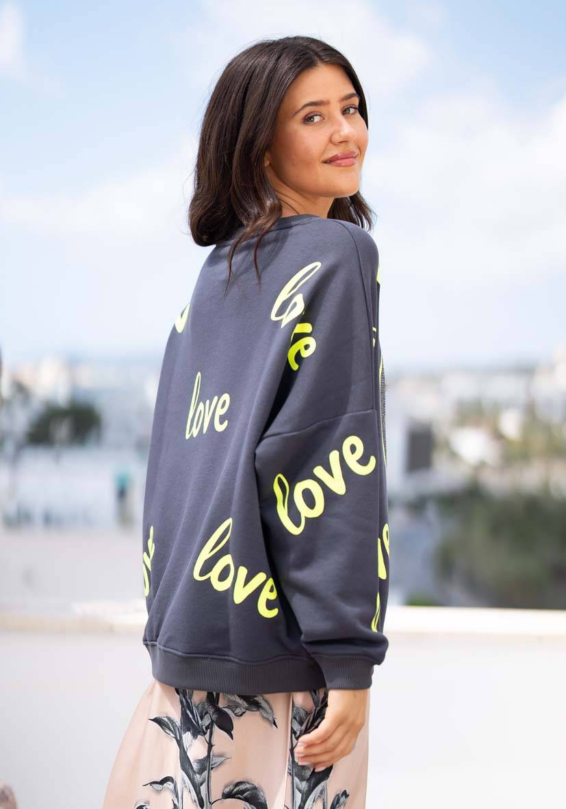 Miss Goodlife Roundneck Love Heartface Strass – anthracite Angebote