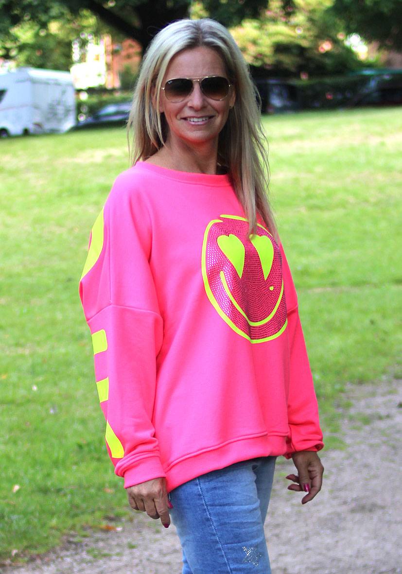 Miss Goodlife Roundneck Famous Heartface Strass – neonpink Blitzverkäufe