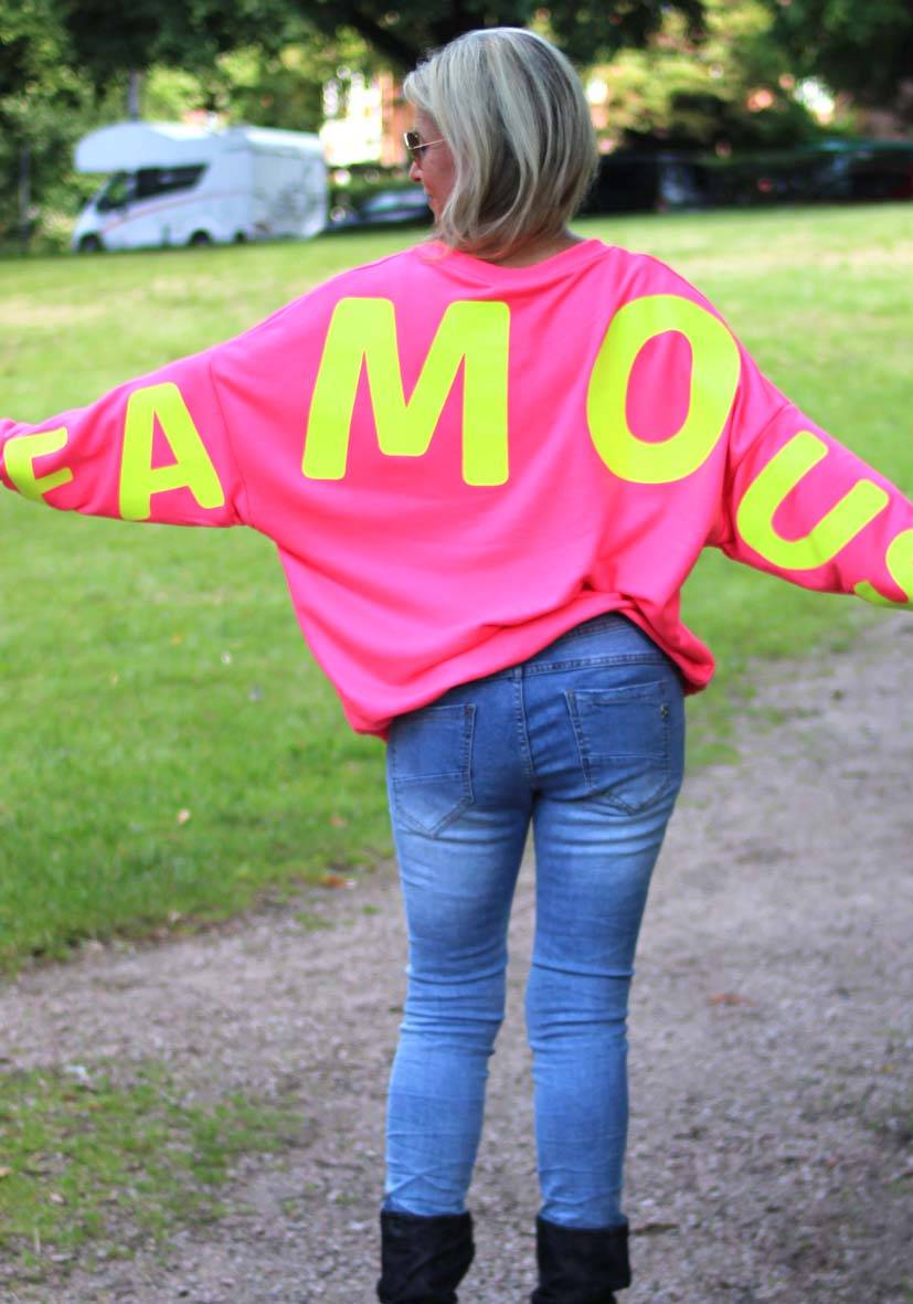 Miss Goodlife Roundneck Famous Heartface Strass – neonpink Blitzverkäufe