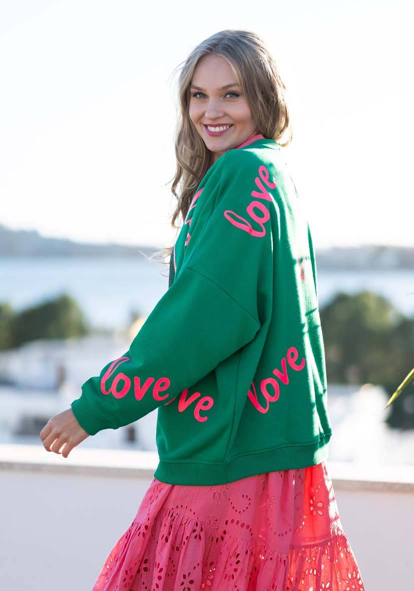 Miss Goodlife Roundneck Love Heartface Strass – green Limitierter Zeitrabatt