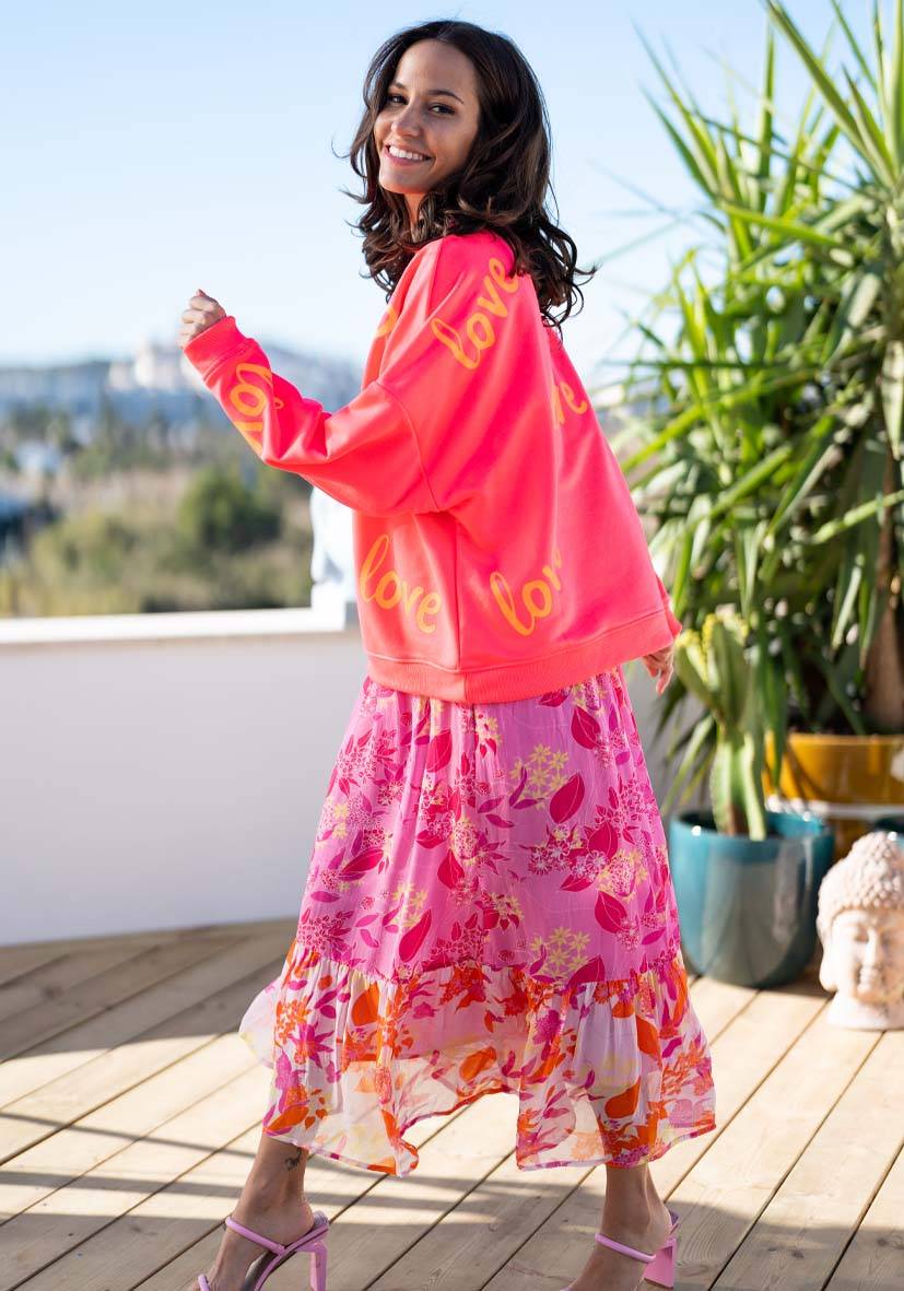 Miss Goodlife Roundneck Love Heartface Strass – neonpink Fabrik Onlineshop