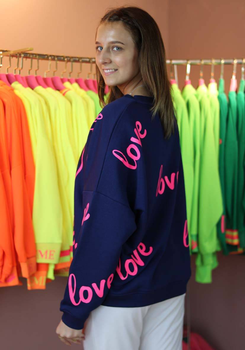 Miss Goodlife Roundneck Love Heartface Strass – darkblue Fabrikpreis