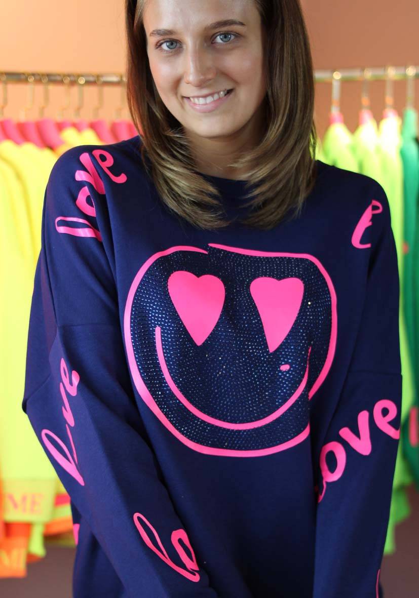 Miss Goodlife Roundneck Love Heartface Strass – darkblue Fabrikpreis