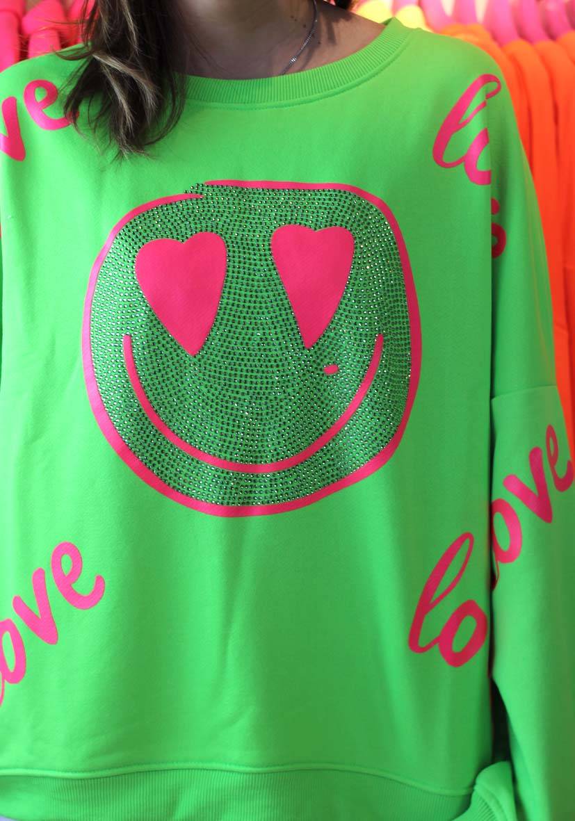 Miss Goodlife Roundneck Love Heartface Strass – neongreen Rabatt