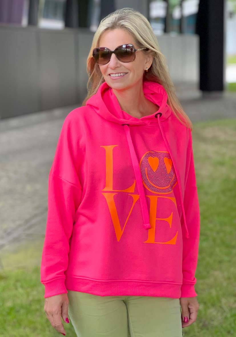 Miss Goodlife Hoodie Love Heartface – neonpink/neonorange Günstig kaufen