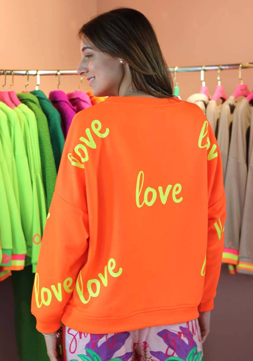 Miss Goodlife Roundneck Love Heartface Strass – neonorange Versandkostenfrei