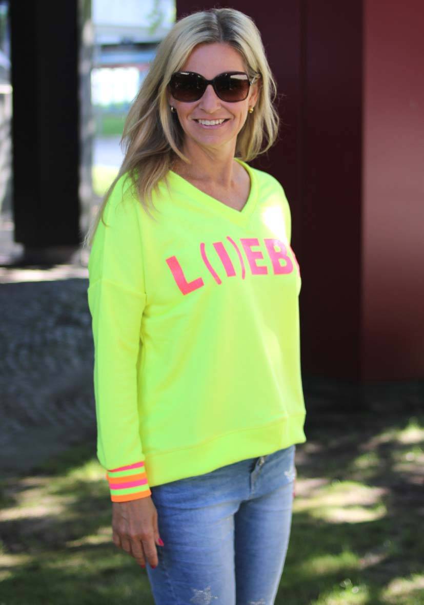 Miss Goodlife V-Neck L(i)ebe Glitter – neonyellow Blitzangebot