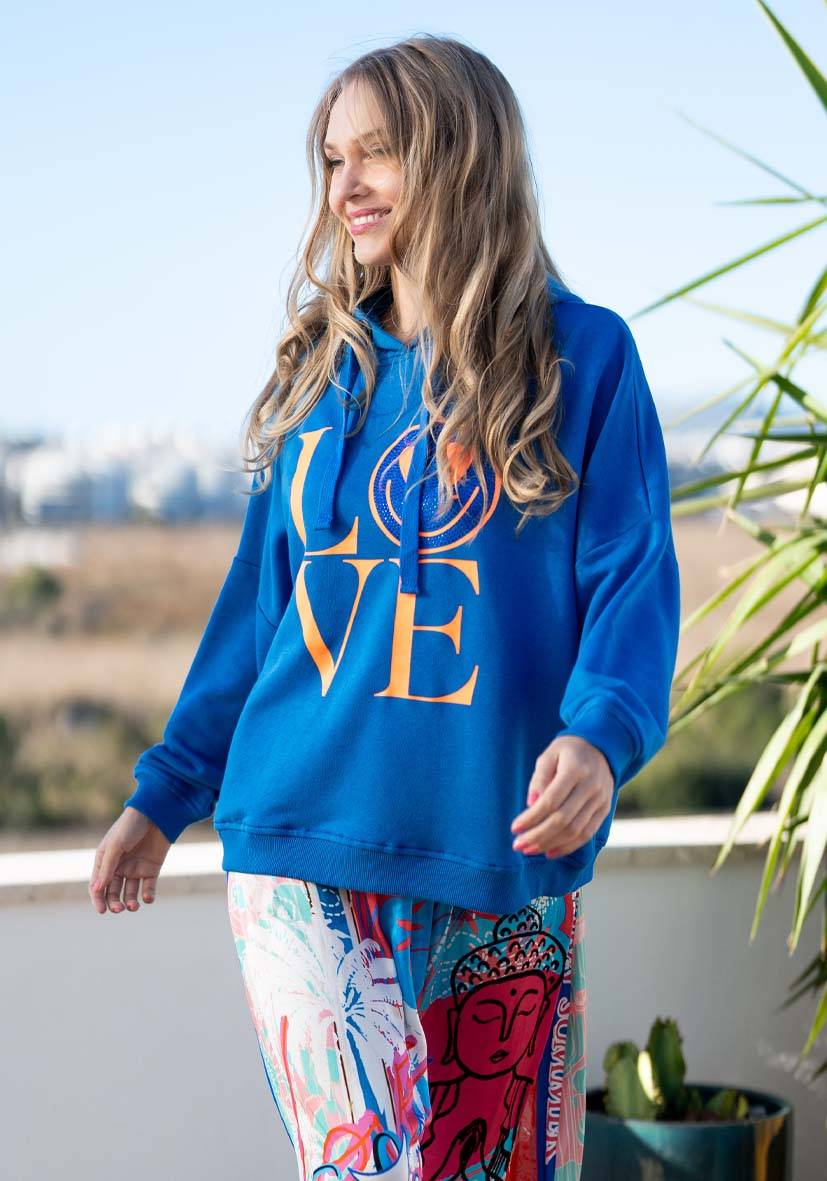 Miss Goodlife Hoodie Love Heartface – blue/neonorange Neuheiten